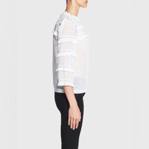 Rebecca Taylor Long Sleeve Moon Dot Embroidered Top in White size 4 - Picture 4 of 12